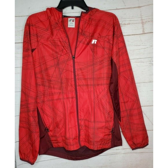 Rare Russell Red Burgundy Full Zip Hooded Small (34-36) Windbreaker Jacket - Picture 3 of 11
